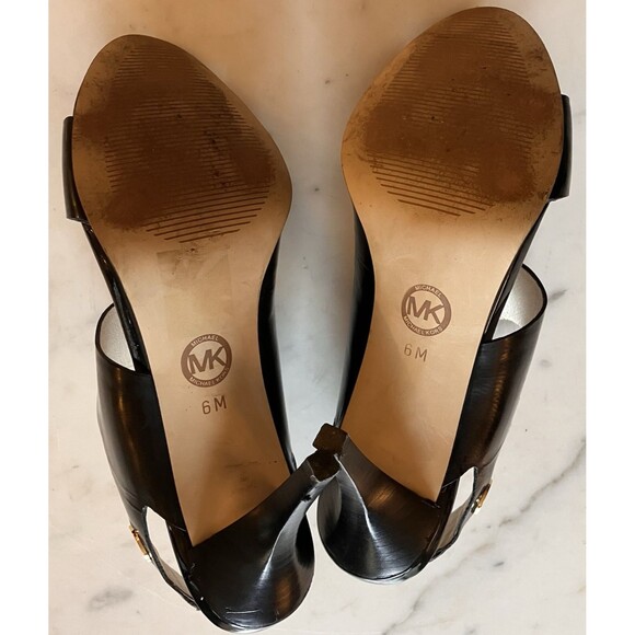 Michael Kors Shoes MK Rochelle Open Toe Black Paten Sling Back Heels Sz 6M - Picture 7 of 8